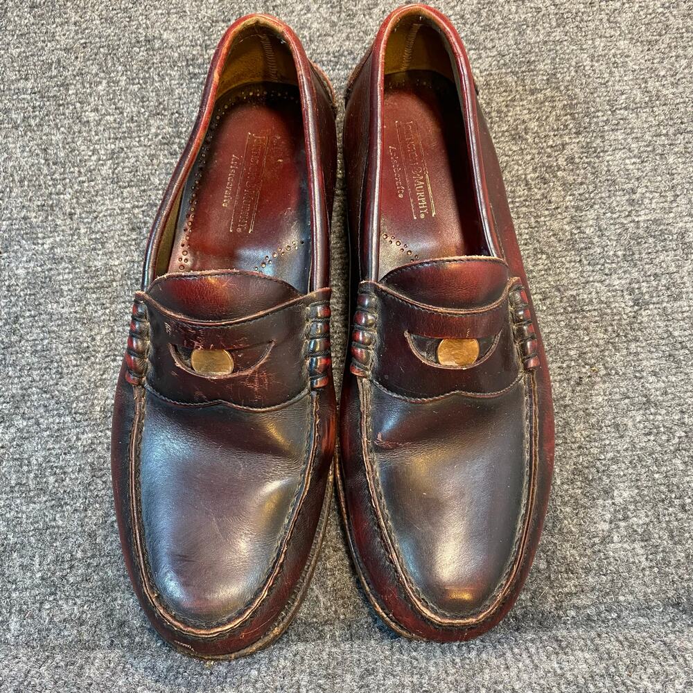 Johnston & Murphy Mens 10.5 Wide Burgundy Leather Penny Loafers Dress Shoes